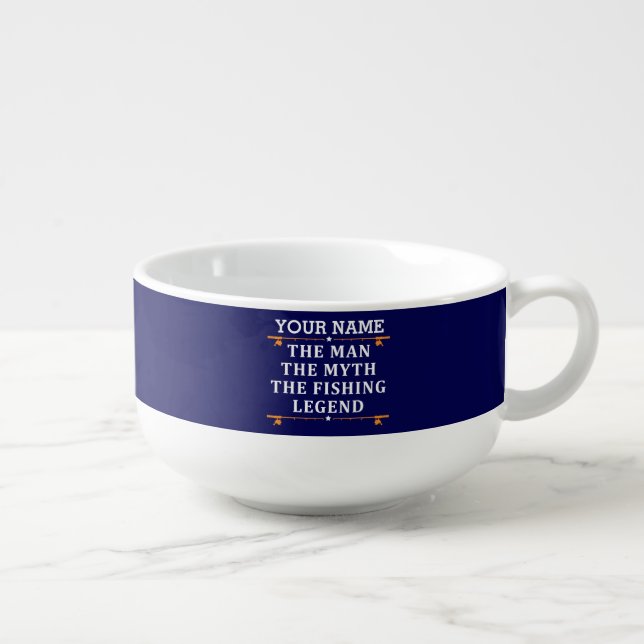 Personalized The Man The Myth The Fishing Legend Soup Mug (Left)
