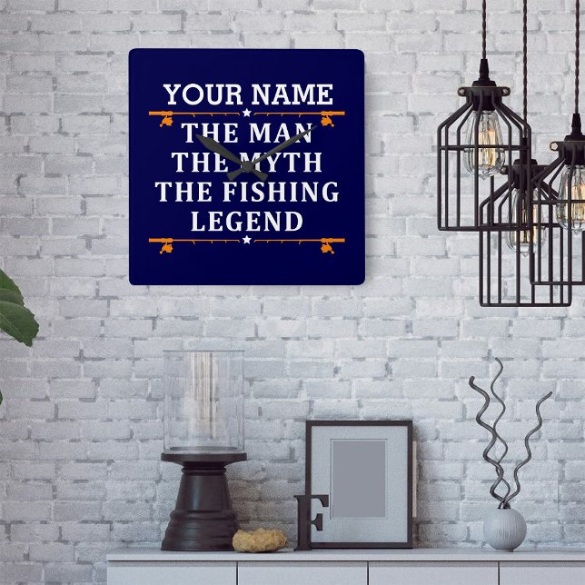 Personalized The Man The Myth The Fishing Legend Square Wall Clock (Creator Uploaded)