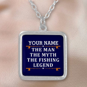 Personalized The Man The Myth The Fishing Legend Sterling Silver Necklace