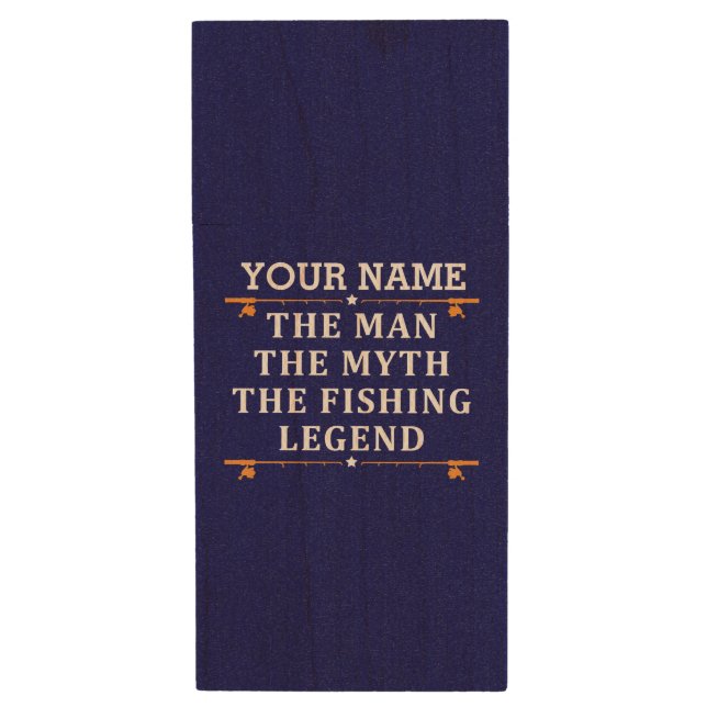 Personalized The Man The Myth The Fishing Legend Wood Flash Drive (Front Vertical)