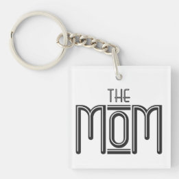 Personalized THE Mom Simple Black White Text Keychain