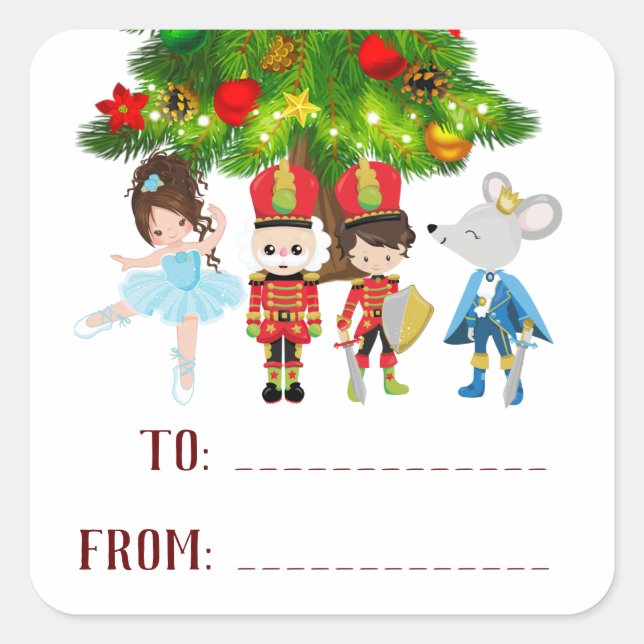 Personalized The Nutcracker, Ballet Christmas Square Sticker (Front)
