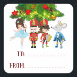 Personalized The Nutcracker, Ballet Christmas Square Sticker<br><div class="desc">The beautiful ballet holiday design is centered around The Nutcracker production. This design was inspired by Act I in the Stahlbaum home with the fight of the Nutcracker, toy soldiers and mouse king. Other hair colors and skin tones are available for the ballerina. If you would like changes please contact...</div>