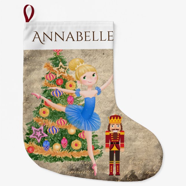 Personalized The Nutcracker Clara Ballet Holiday Large Christmas Stocking (Front)