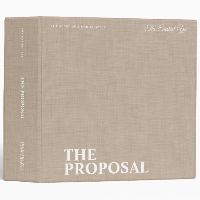 Personalized The Proposal Elegant Beige Linen 3 Ring Binder (Front/Spine)