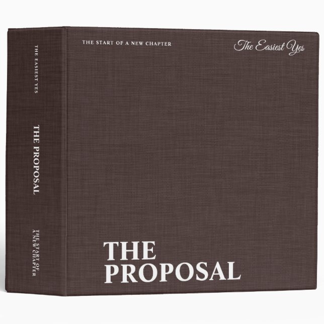 Personalized The Proposal Elegant Brown Linen 3 Ring Binder (Front/Spine)