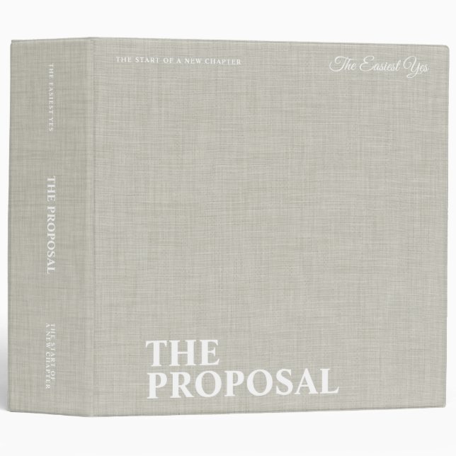 Personalized The Proposal Elegant Gray Linen 3 Ring Binder (Front/Spine)