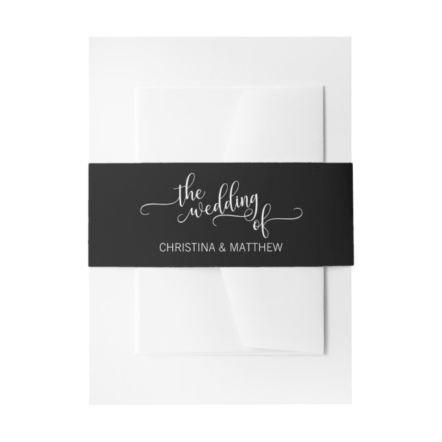 Personalized The Wedding of Black White Wedding Invitation Belly Band (Front Example)