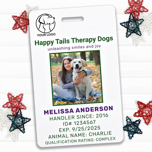 Personalized Therapy Animal Dog Photo ID Badge