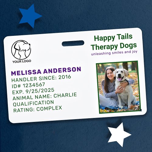 Personalized Therapy Animal Dog Photo ID Badge