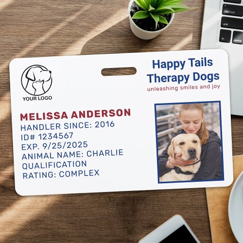 Personalized Therapy Dog Animal Photo ID Badge