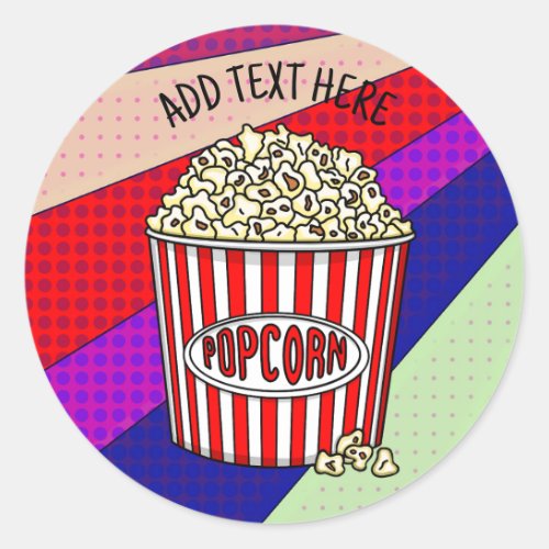 Personalized these Retro Pop Art Popcorn      Classic Round Sticker