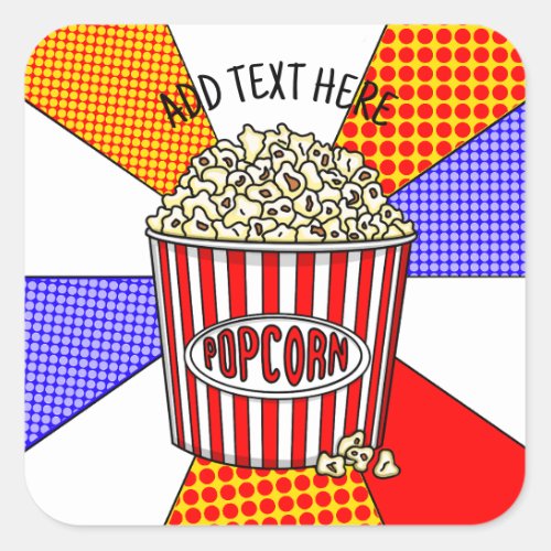 Personalized these Retro Pop Art Popcorn    Square Sticker