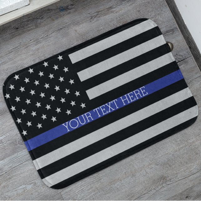 Personalized Thin Blue Line American Flag Bath Mat (Creator Uploaded)