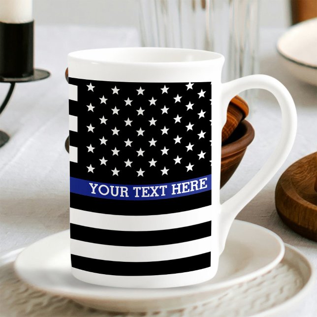 Personalized Thin Blue Line American Flag Bone China Mug (Creator Uploaded)