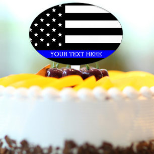 Personalized Thin Blue Line American Flag Cake Topper