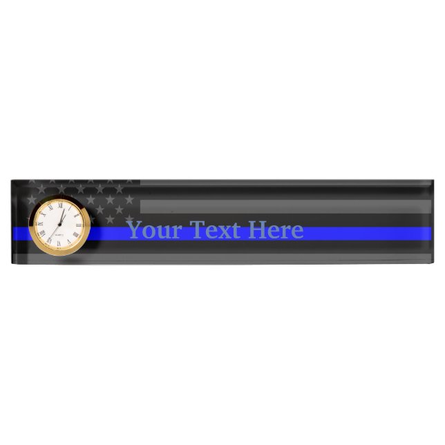 Personalized Thin Blue Line American Flag Decor Name Plate (Front)