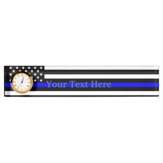 Personalized Thin Blue Line American Flag Display Nameplate (Front)