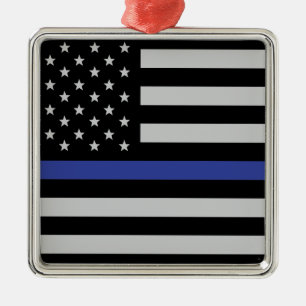 Personalized Thin Blue Line American Flag Metal Ornament