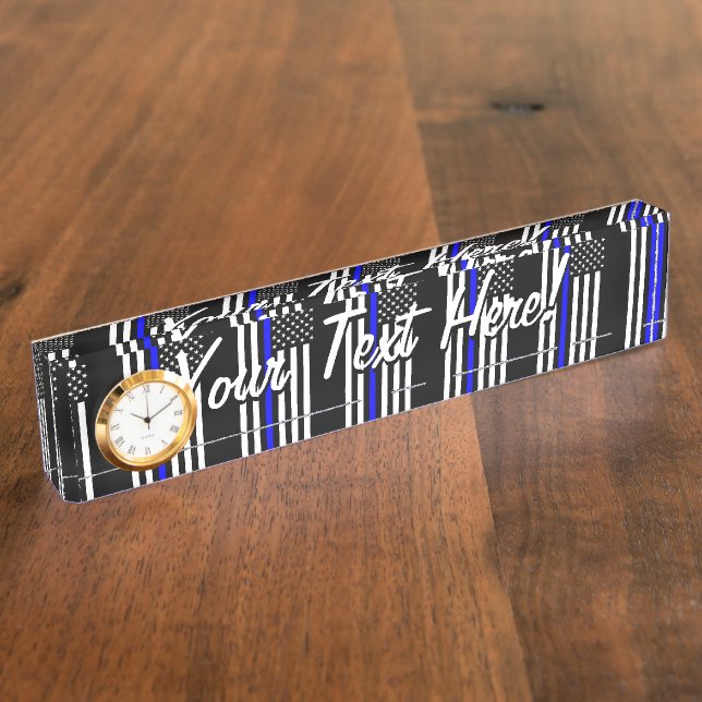 Personalized Thin Blue Line American Flag Name Plate (Side)