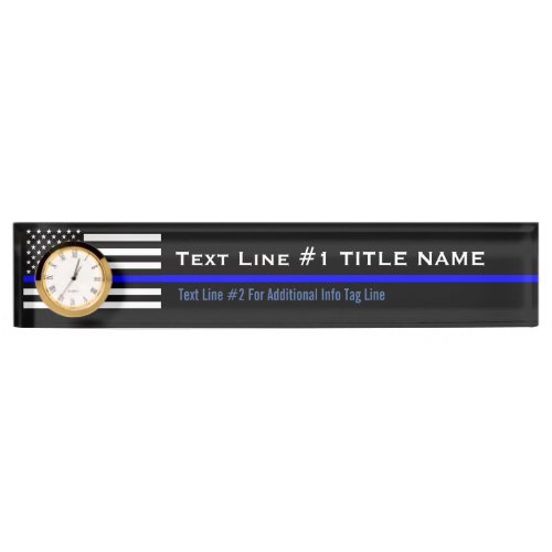 Personalized Thin Blue Line American Flag on a Desk Name Plate