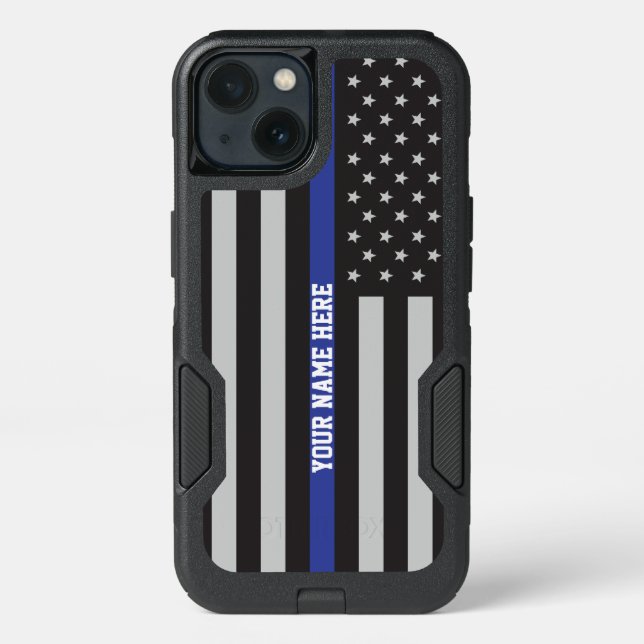 Personalized Thin Blue Line American Flag Otterbox iPhone Case (Back)