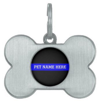 Personalized Thin Blue Line American Flag Pet Name Tag by American_Police at Zazzle
