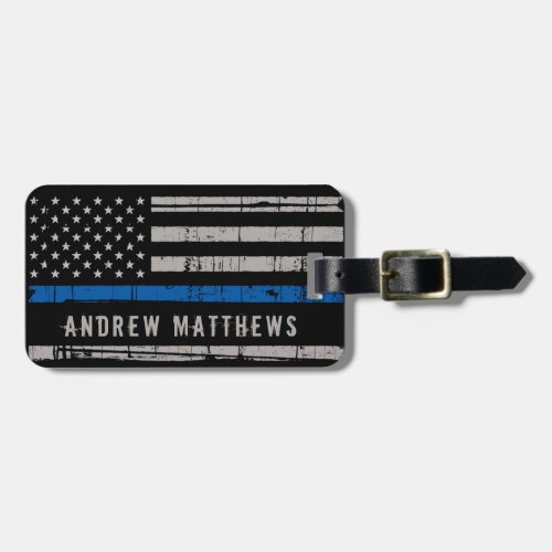 Personalized Thin Blue Line American Flag Police  Luggage Tag