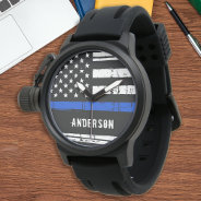 Personalized Thin Blue Line American Flag Police Watch at Zazzle