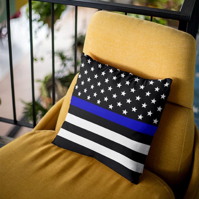 Personalized Thin Blue Line American Flag Throw Pillow (Creator Uploaded)