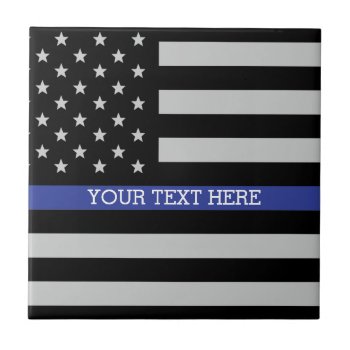 Personalized Thin Blue Line American Flag Tile by American_Police at Zazzle
