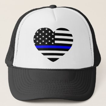Personalized Thin Blue Line American Flag Trucker Hat by American_Police at Zazzle