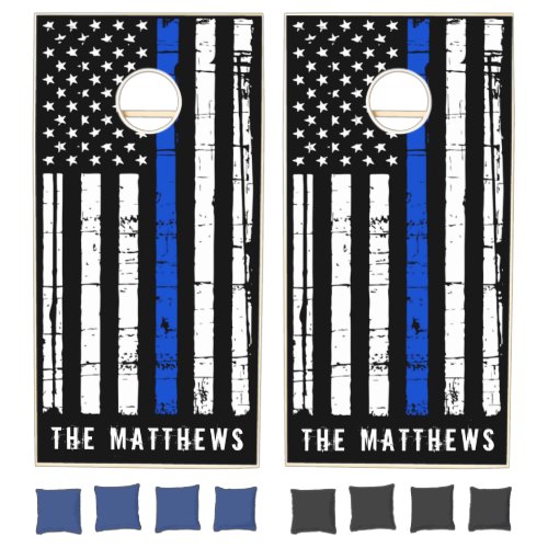 Personalized Thin Blue Line American Police Flag Cornhole Set