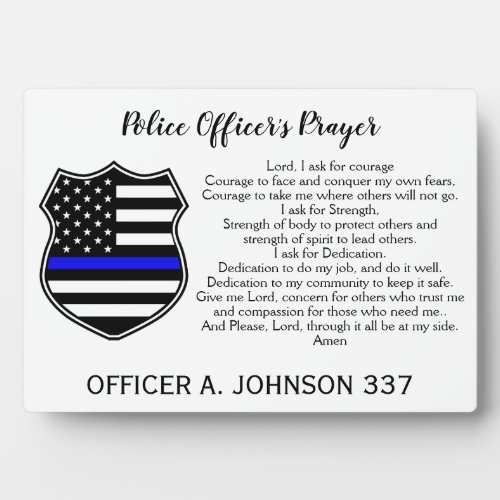 Personalized Thin Blue Line Badge Police Prayer Plaque