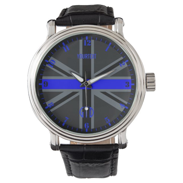 Personalized Thin Blue Line Dial Union Jack Watch (Front)