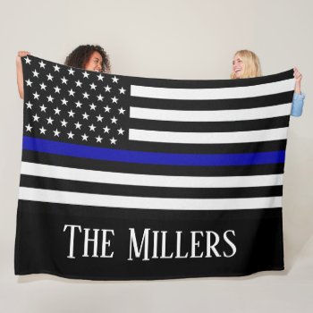Personalized Thin Blue Line Flag Fleece Blanket by ThinBlueLineDesign at Zazzle
