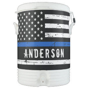 Personalized Thin Blue Line Flag Police Beverage Cooler