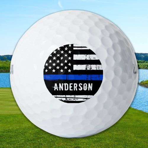 Personalized Thin Blue Line Flag Police Golf Balls