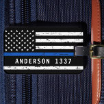 Personalized Thin Blue Line Flag Police Officer Luggage Tag<br><div class="desc">Thin Blue Line Luggage Tag - American flag in Police Flag colors, distressed design . Personalize with police officer name or family name. This personalized police officer luggage tag is perfect for police and law enforcement families and all those who support them . COPYRIGHT © 2020 Judy Burrows, Black Dog...</div>