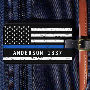 Personalized Thin Blue Line Flag Police Officer Luggage Tag