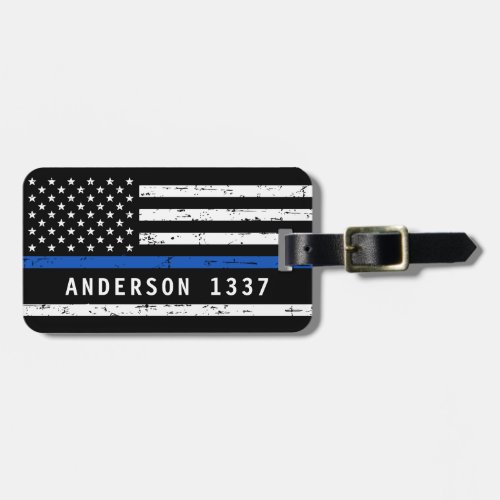 Personalized Thin Blue Line Flag Police Officer Luggage Tag
