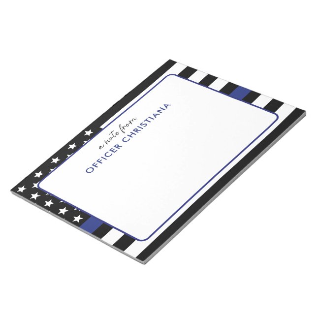 Personalized Thin Blue Line Flag Police Officer Notepad (Angled)