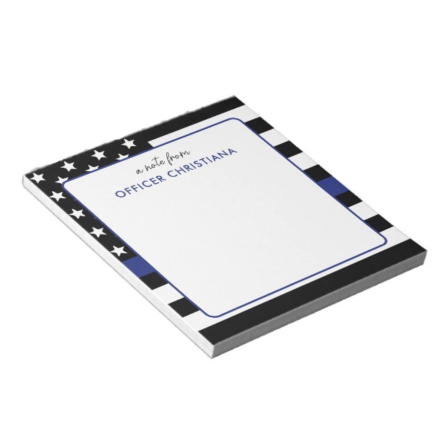 Personalized Thin Blue Line Flag Police Officer Notepad (Angled)