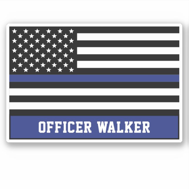 Personalized Thin Blue Line Flag Police Officer Sticker (Front)