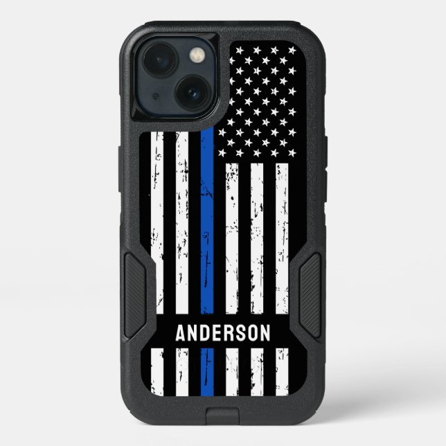 Personalized Thin Blue Line Flag Police Otterbox iPhone Case (Back)