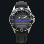 Personalized Thin Blue Line Graphic Grey US Flag Watch<br><div class="desc">Easily have your text. A personalized symbolic Thin Blue Line on a US flag as a show of support to law enforcement police and a gift idea for award, graduation, memorial, and remembrance occasions. Use the "Contact this Designer" link to contact us with your special design requests or for some...</div>