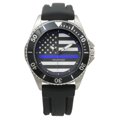 Personalized Thin Blue Line Graphic on a US Flag Watch