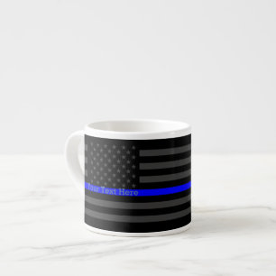 Personalized Thin Blue Line Gray US Flag Gift Espresso Cup