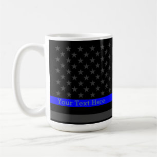 Personalized Thin Blue Line Grey US Flag Statement Coffee Mug