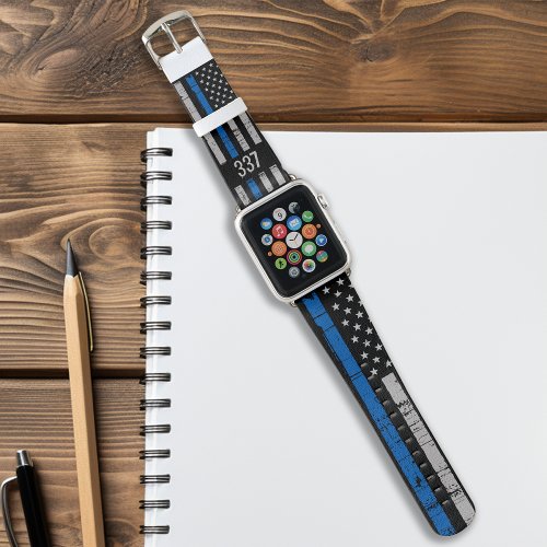 Personalized Thin Blue Line Law Enforcement Police Apple Watch Band